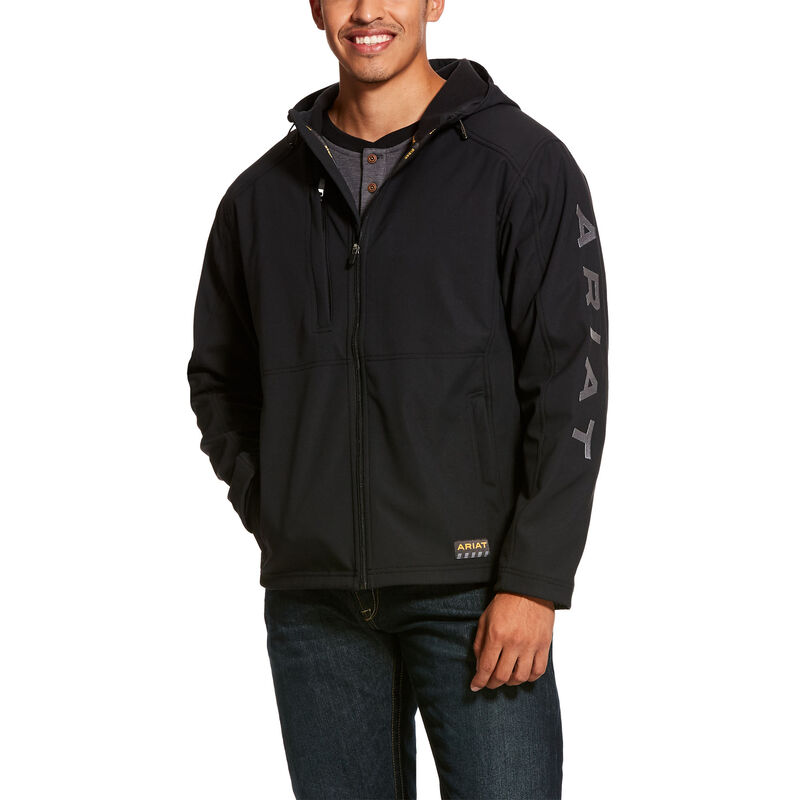 Ariat Work: Rebar Stretch Canvas Softshell Hooded Logo Chaquetas Hombre - Negras (COAMH4802)